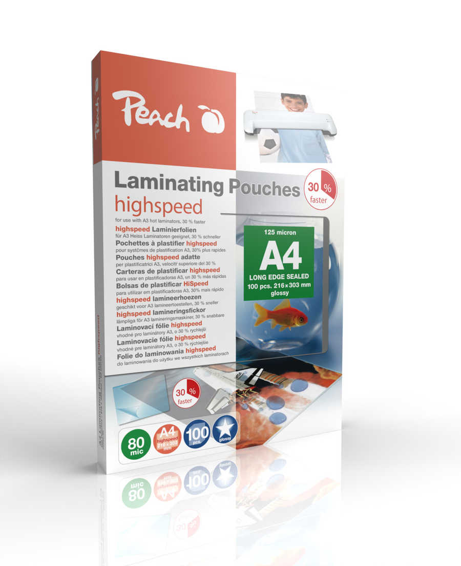 Peach HighSpeed Laminating Pouches A4, 80 mic, highspeed, PP58022, set of 100